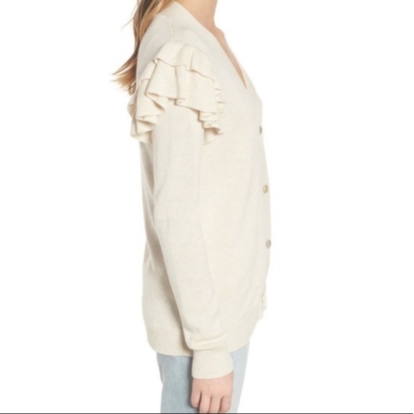 Hinge Cream Ruffle Cardigan Sweater - Picture 3 of 9